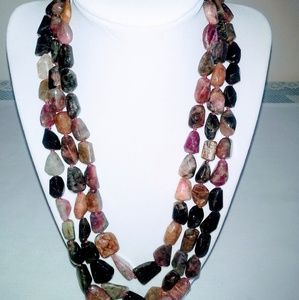 Three Strand Tiered Tourmaline Gem Stone Necklace
